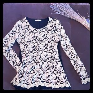 Black and cream lace front blouse